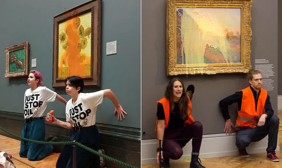 ATIVISTAS JOGAM SOPA EM QUADROS DE VAN GOGH ." NOS MEUS; JOGUEM MILHÕES DE  DÓLARES ", DIZ JUAN GODOY