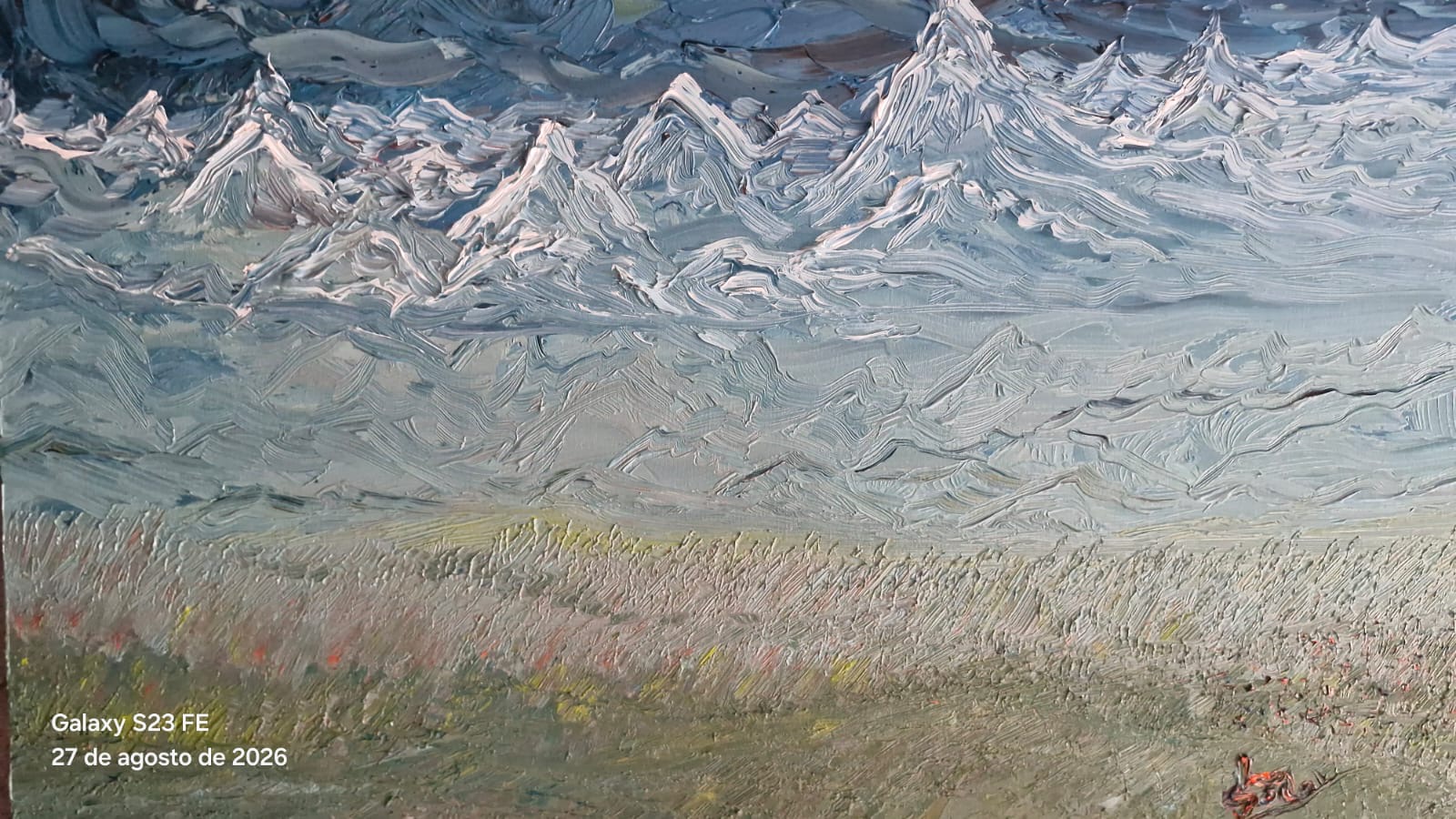 QUADRO DO PINTOR BRASILEIRO RELEMBRA MONTANHAS DO HIMALIA.