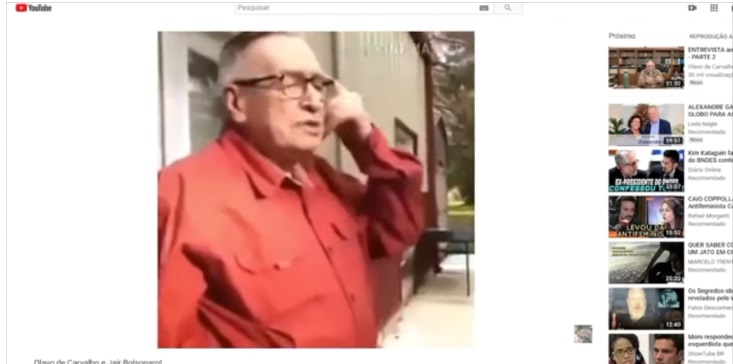 Vídeo postado no canal oficial de Jair Bolsonaro (PSL) está dando o que fala:  \" Só de aguentar esses filhos da puta que têm em volta dele, não dá não\", diz Olavo de Carvalho